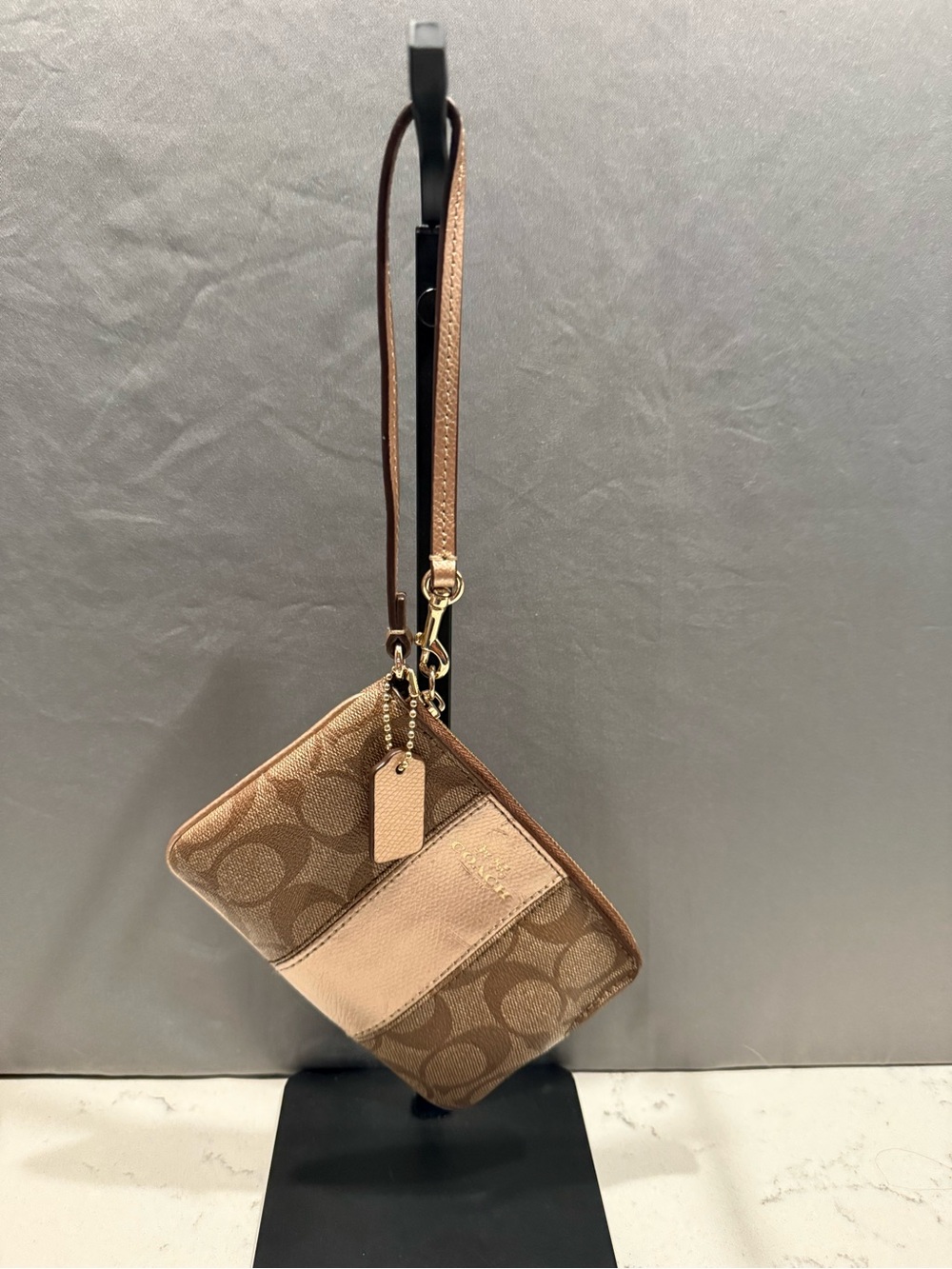 Coach Brown & Tan Signature Canvas Wristlet